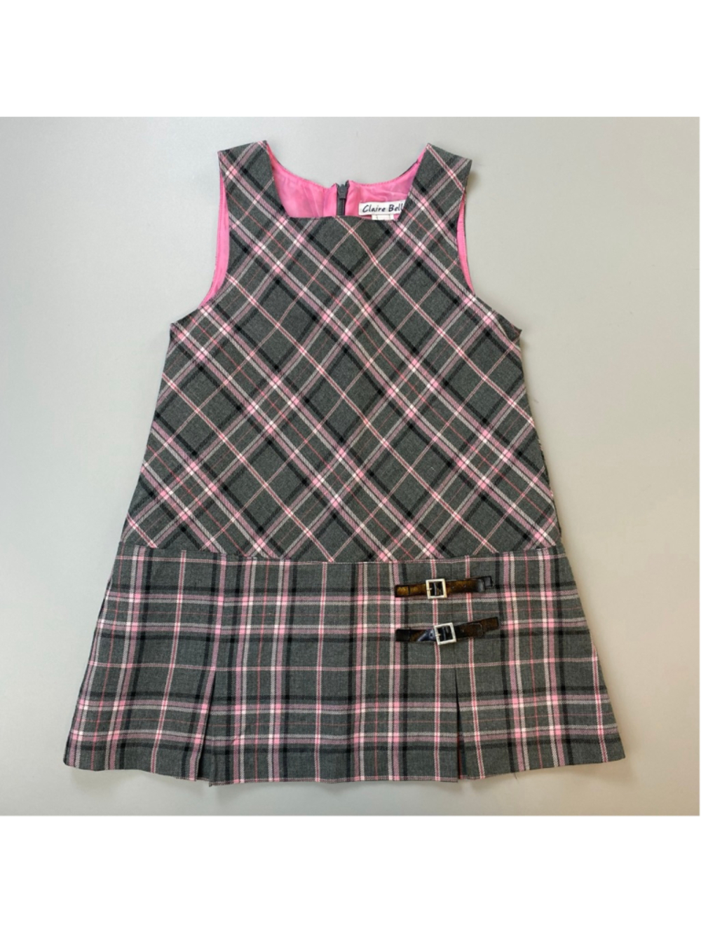 Claire Bell Dress Girls 4 Gray Pink Plaid Preppy Lined Korea Classic Academic